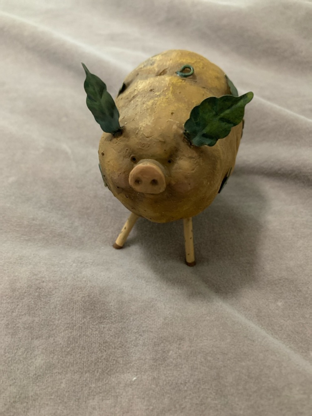 Source Unknown Yellow Pig Potato Figurine with Green Leaf Ears